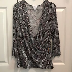Charter Club Wrap Houndstooth Plaid Top XL